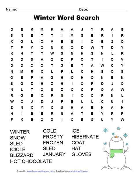 Winter Word Search Printable Printable Word Search