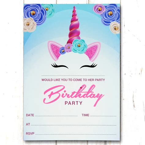 Unicorn Birthday Party Invitations Invites 10x Pack Girl Children Kids