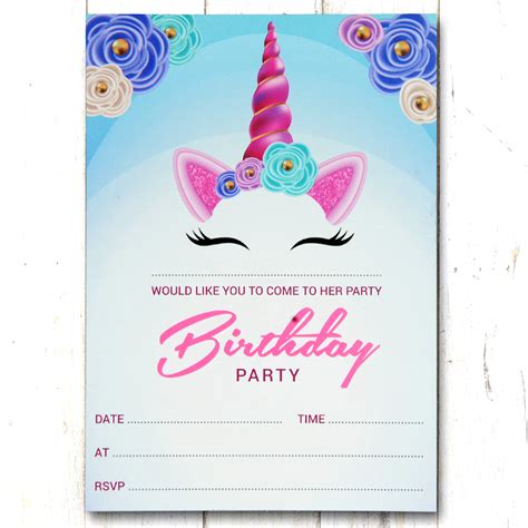Invite friends and family to a special someone's birthday with these sweet unicorn magic birthday the natural elements in the design also make this a great choice for themed garden party invites. Unicorn Birthday Party Invitations Invites 10x Pack, Girl ...