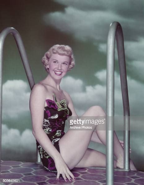 American Actress And Singer Doris Day Poses In A Swimsuit Circa 1955