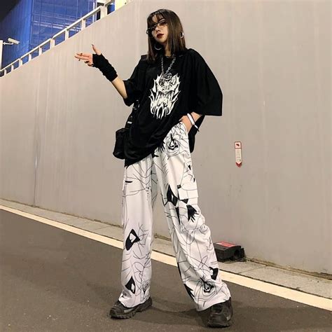 Harajuku Style Dark Black Graffiti Pants Harajuku Fashion Korean Street Fashion Fashion Outfits