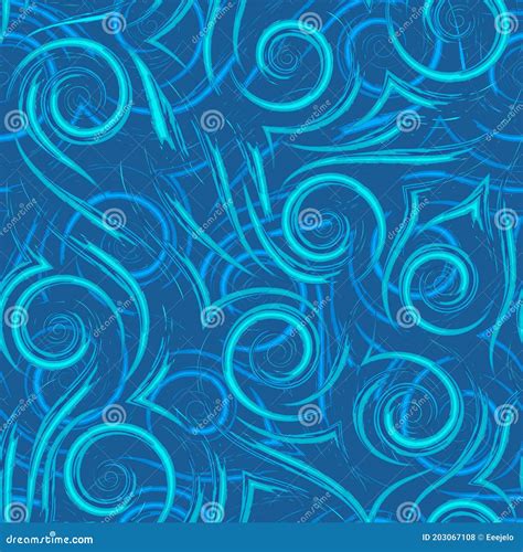Vector Seamless Pattern Of Flowing Brush Strokes Or Waves In Blue And