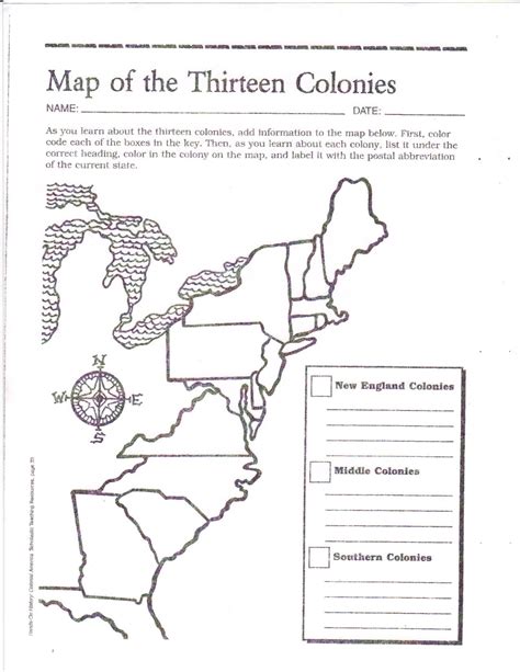 13 Colonies Worksheet