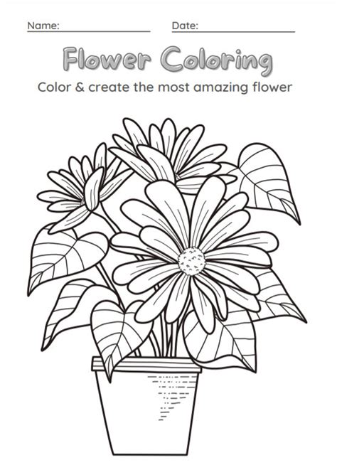 Childrens Coloring Pages Flowers Etsy