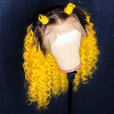 Peruvian Hair Yellow With Black Root Spring Curly Lace Front Wig Lux Hair Shop