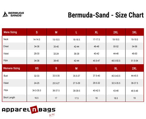 Bermuda Sands Size Chart