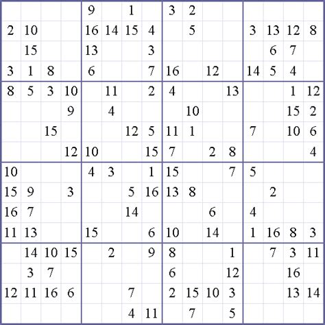 This is an example of a 16x16 sudoku. Sudoku Weekly - Print This Puzzle! 16x16 medium Puzzle