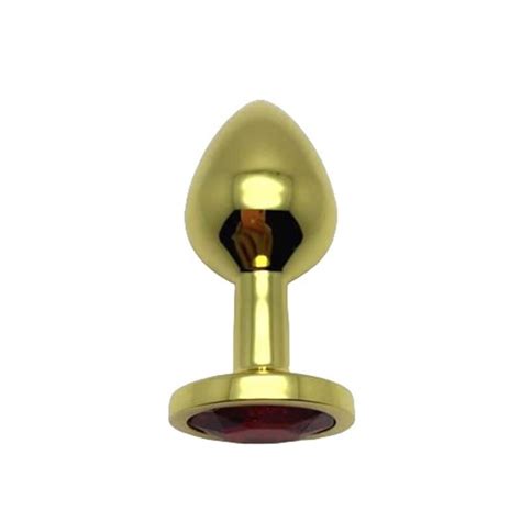 plug anal metalico dorado con joya medium 83x34mm 90gs bulk infarta toys juguetes anales