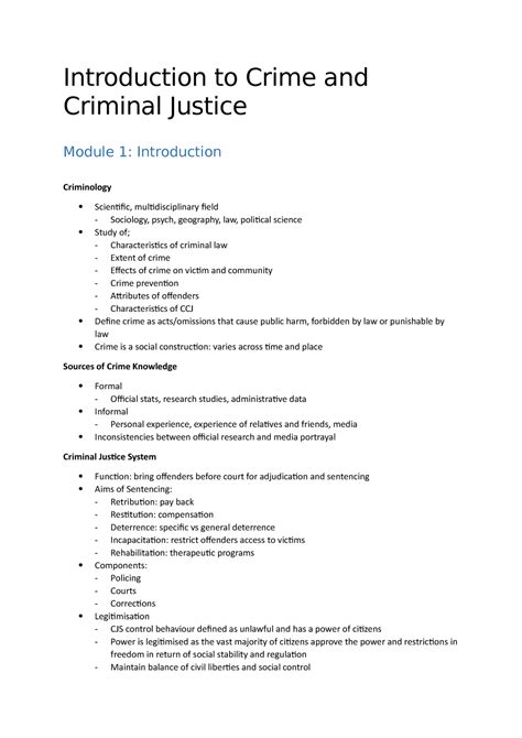Introduction To Criminology And Criminal Justice Lecture Notes Exam