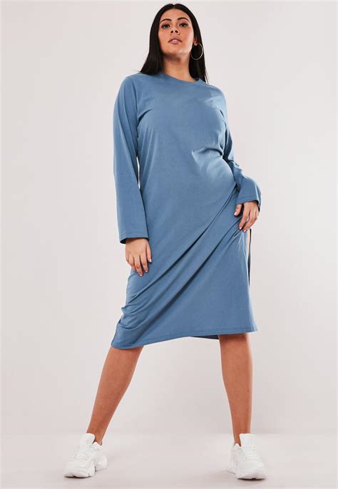 Plus Size Blue Basic Midi T Shirt Dress | Missguided