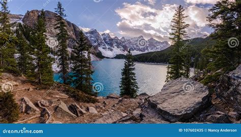 Moraine Lake In Banff National Park At Sunset Stock Image Image Of