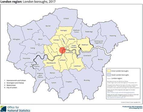 Map Of London Boroughs By The Office Of National Statistics 2018 The