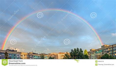 Rainbow Over City Stock Image Image Of Downtown