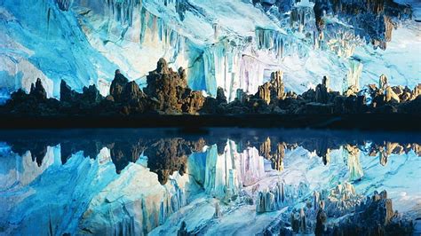 Hd Wallpaper Reflection Reflected Crystal Clear Water Lake Cave
