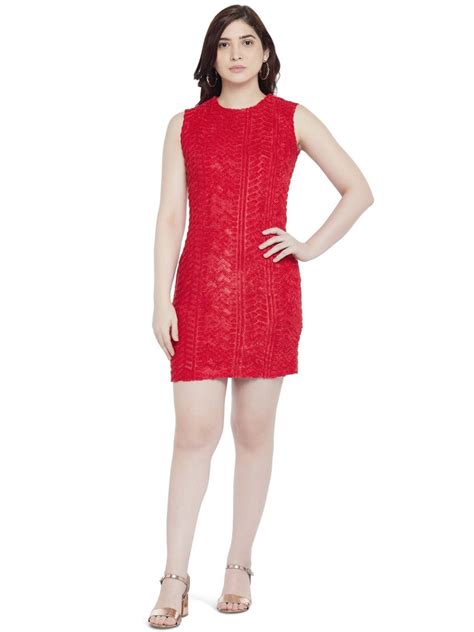 Self Design Sleeveless Sheath Mini Dress In Red महिलाओं की डिजाइनर