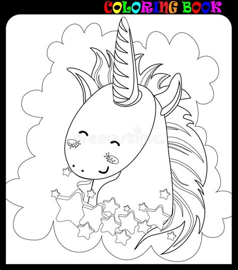 Cute Unicorn Flying In The Night Sky Black And White Coloring Book