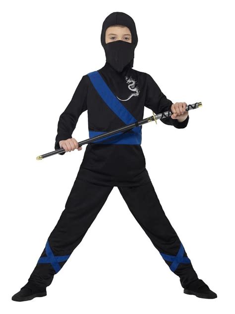 44 Black And Blue Ninja Assassin Boy Child Halloween Costume Medium