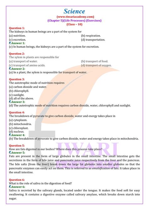 Ncert Solutions For Class Science Chapter Life Processes