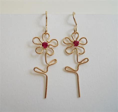Flower Dangle Earrings With Stone 14k Gold Filled Etsy Wire Jewelry