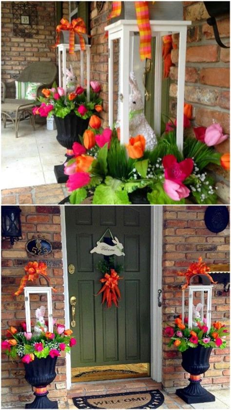 Two Pictures Of Flowers In Front Of A Door