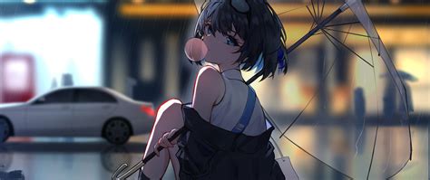 Download Wallpaper 2560x1080 Enjoying Rain Anime Girl Dual Wide