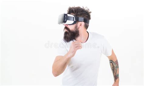 Hipster Man Play Virtual Sex Game Hmd Or Vr Glasses Virtual Sexual Activity Man Touch Naked