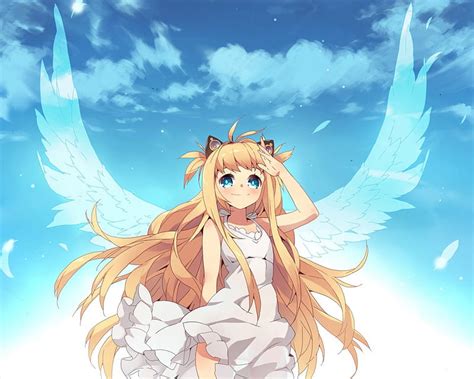 Angel Nekomimi Dress Blond Neko Wing Anime Seeu Feather Neko