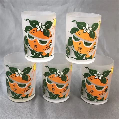MCM HAZEL ATLAS Gay Fad Frosted Orange Juice Glasses Set Of 5