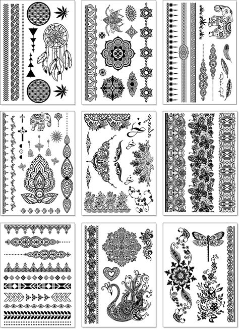 9 sheets black lace temporary tattoo stickers for women adults teens girls lace mehndi mandala