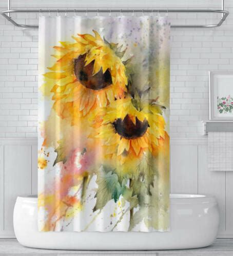 Sunflowers Bathroom Waterproof Shower Curtain Set With 12 Hooks New