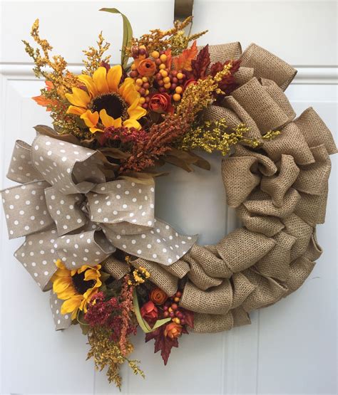 Fall Burlap Wreath With Sunflowers Burlap Projects Burlap Crafts