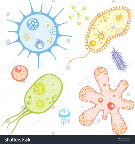Set Cartoon Bacteria Other Microorganisms Bright เวกเตอร์สต็อก ปลอด