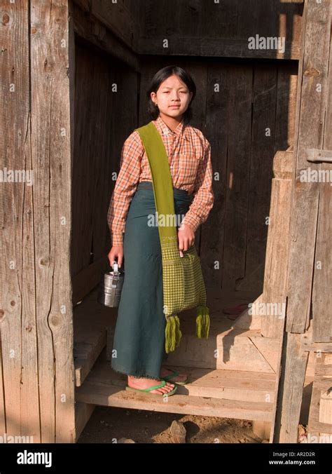Portrait Of A Pa O Girl In The Shan State Of Myanmar With Her Lunchbox