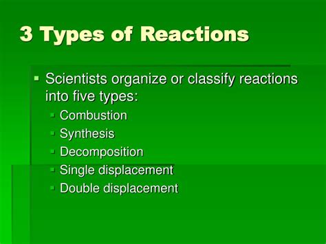 A single replacement reaction, sometimes called a single displacement reaction, is a reaction in which one element is substituted for another element in a compound. PPT - Chemical Reactions PowerPoint Presentation - ID:632515