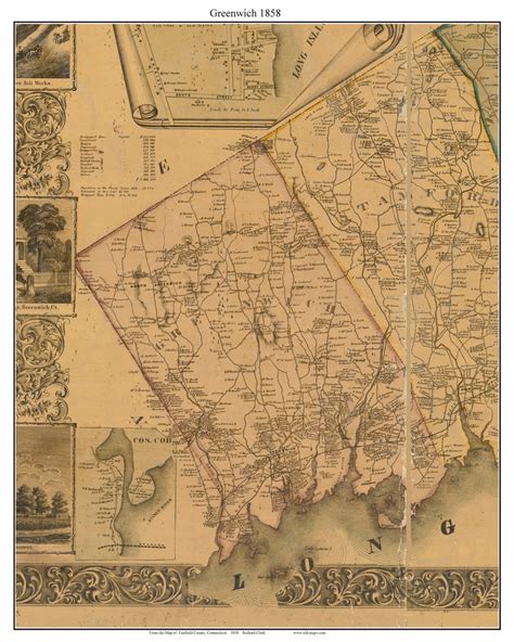 Greenwich Connecticut 1858 Fairfield Co Old Map Custom Print Old Maps