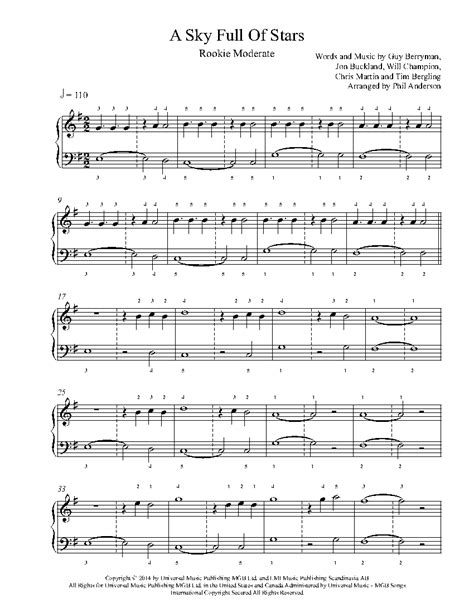 A Sky Full Of Stars By Coldplay Piano Sheet Music Rookie