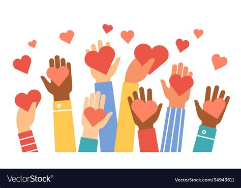 Hands Donate Hearts Charity Volunteer And Vector Image