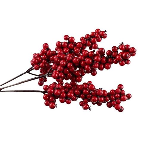 10pcs Artificial Red Berries Decorative Branches With Red Berries