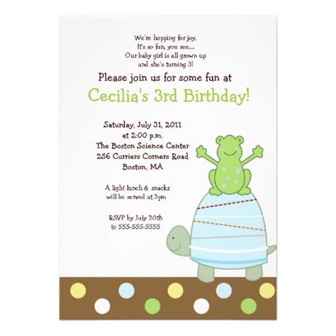 Laguna Frog Turtle 5x7 Birthday Invitation Zazzle Birthday