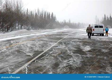 Denali Alaska 7 Mar 2007 People And Van Stranded On Winter Roadside Editorial Stock Image