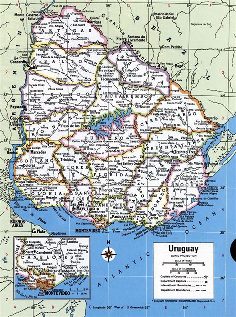 large political and administrative map of uruguay with all cities uruguay south america