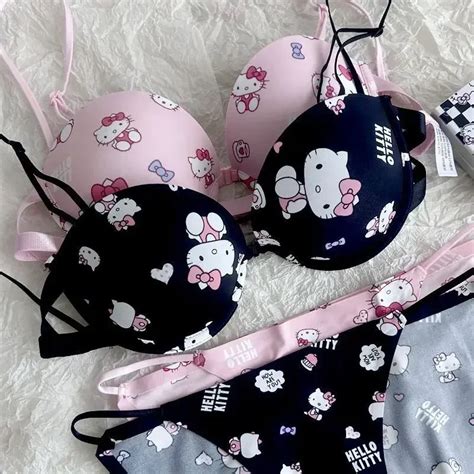 Hello Kitty Bra Underwear Sanrio Cartoon Sexy Underwear Front Button Cute Small Breasts Halter