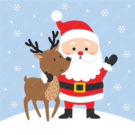 Premium Vector Cute Cartoon Santa Claus And Reindeer Vector Illustration