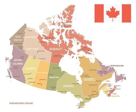 Mapa De Canada Con Nombres Y Capitales