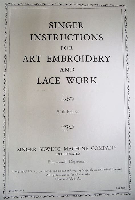 Lizzie Lenard Vintage Sewing Singer Instructions For Art Embroidery