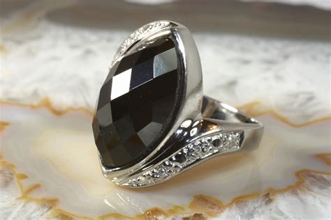 Ring Onyx Diamanten Silber 925 Second Hand Schmuck