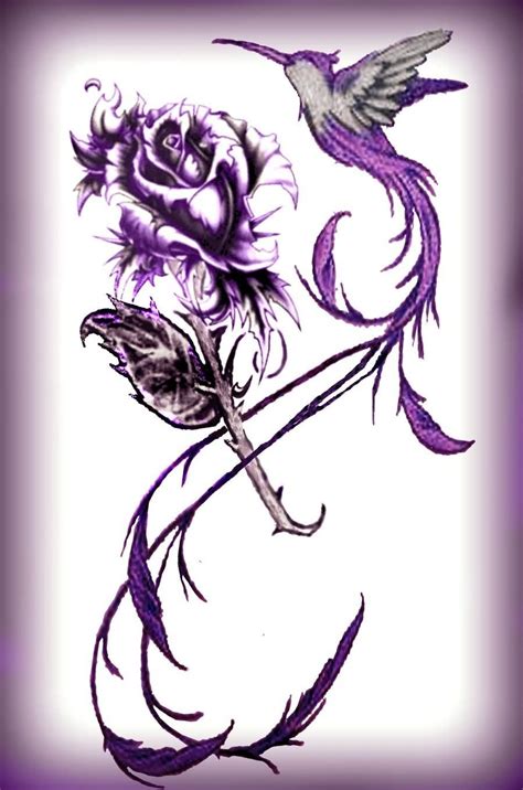 Purple Ink Hummingbird With Rose Tattoo Design Purple Rose Tattoos