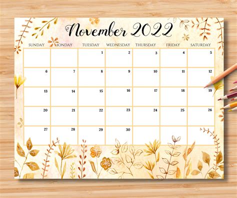 November Calendar 2022 Thanksgiving