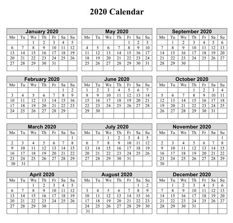 Free 2020 yearly calendar template word. 12 Month Printable Calendar 2020 With Notes - Net Market ...