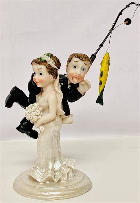 Fishing Wedding Cake Topper Bride And Groom Decoration T